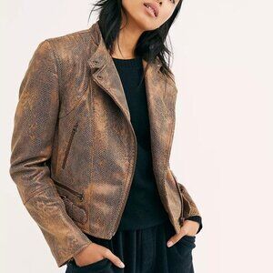 Free People Snakeskin Fenix Vegan Leather Moto Jacket - Size Medium